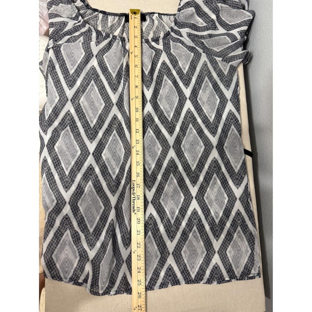 AB STUDIO Women's Geometric Print 3/4 Sleeve Tunic Top Black White Belted - Picture 5 of 7